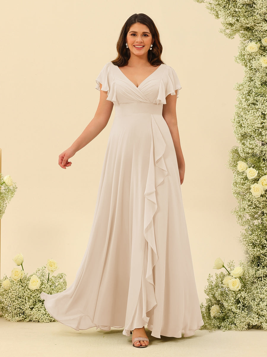 A-Line/Princess V-Neck Plus Size Bridesmaid Dresses with Ruffles - 画像 (19)