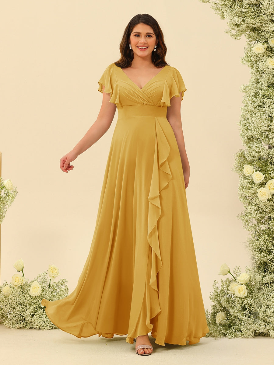 A-Line/Princess V-Neck Plus Size Bridesmaid Dresses with Ruffles - 画像 (66)