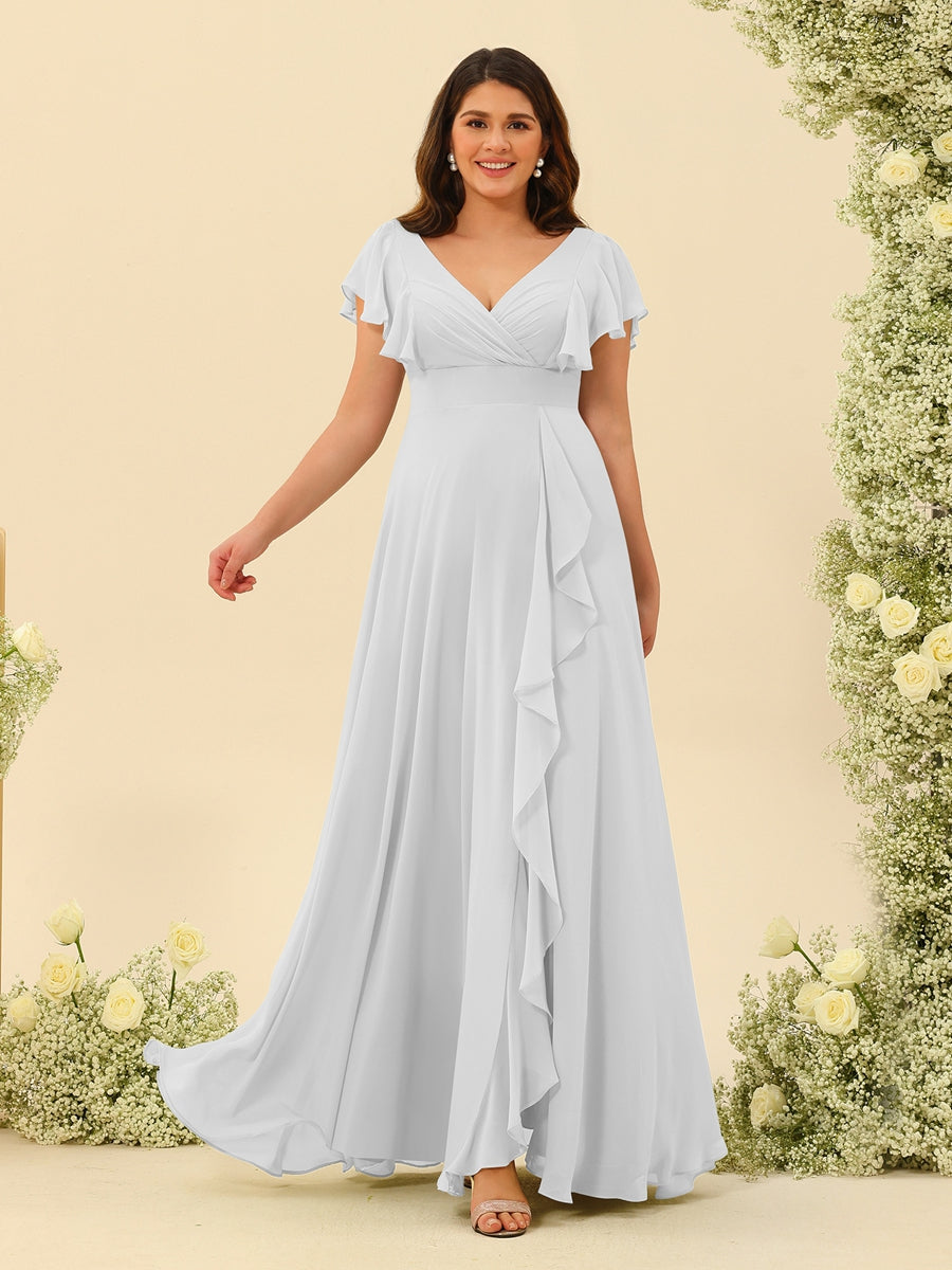 A-Line/Princess V-Neck Plus Size Bridesmaid Dresses with Ruffles - 画像 (16)