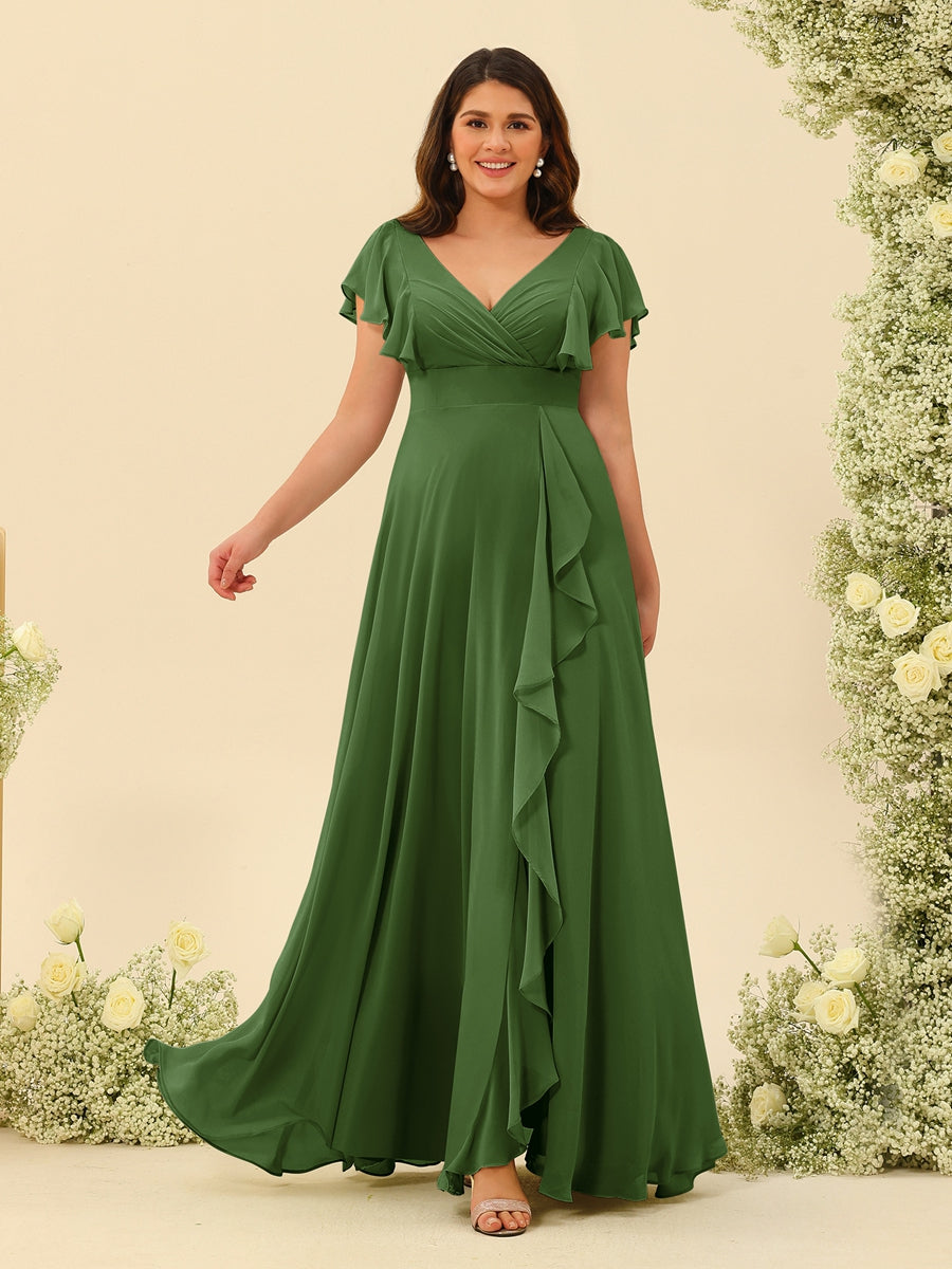 A-Line/Princess V-Neck Plus Size Bridesmaid Dresses with Ruffles - 画像 (61)