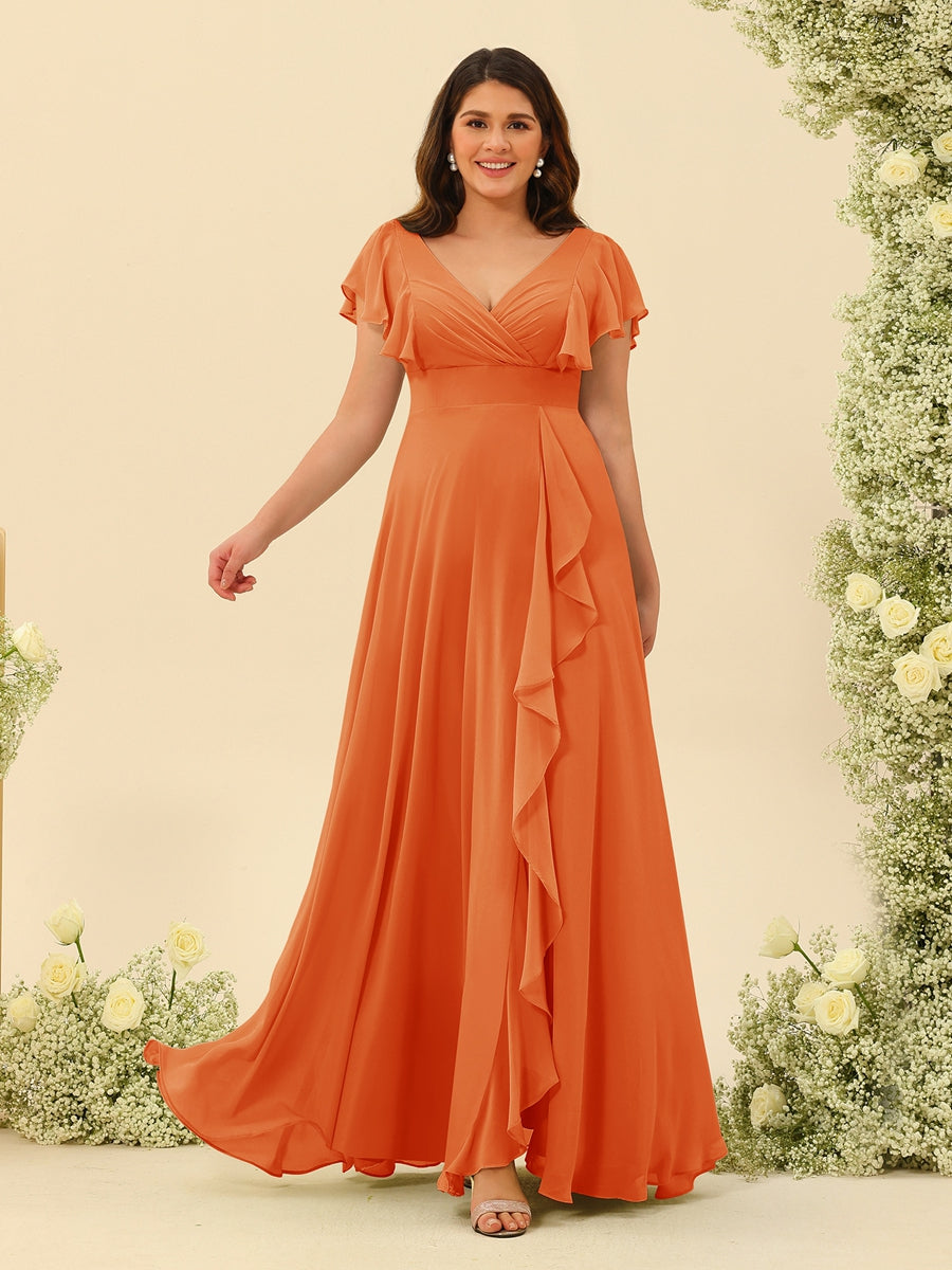 A-Line/Princess V-Neck Plus Size Bridesmaid Dresses with Ruffles - 画像 (68)