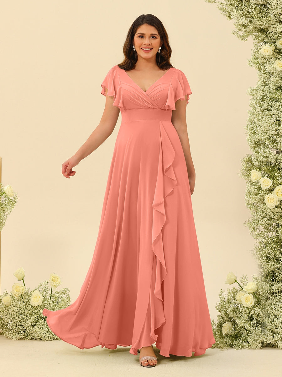 A-Line/Princess V-Neck Plus Size Bridesmaid Dresses with Ruffles - 画像 (11)