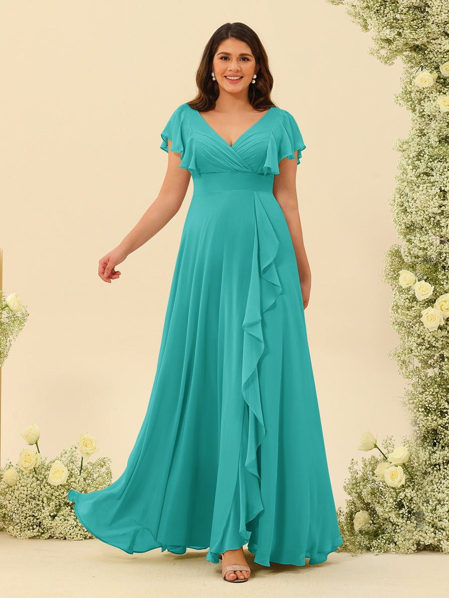 A-Line/Princess V-Neck Plus Size Bridesmaid Dresses with Ruffles - 画像 (59)