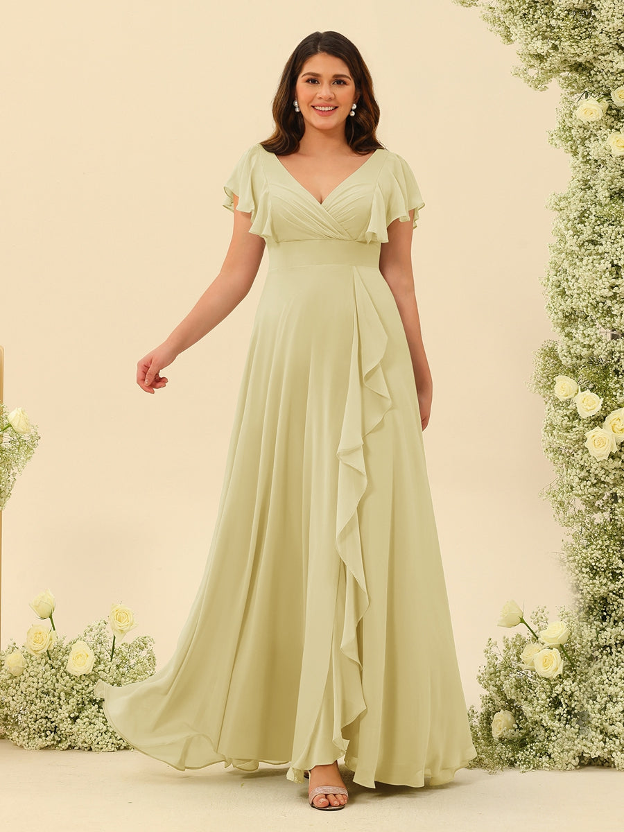 A-Line/Princess V-Neck Plus Size Bridesmaid Dresses with Ruffles - 画像 (64)