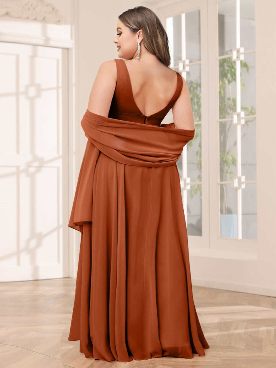 A-Line/Princess V-Neck Asymmetrical Plus Size Bridesmaid Dresses with Ruffles - Image 2