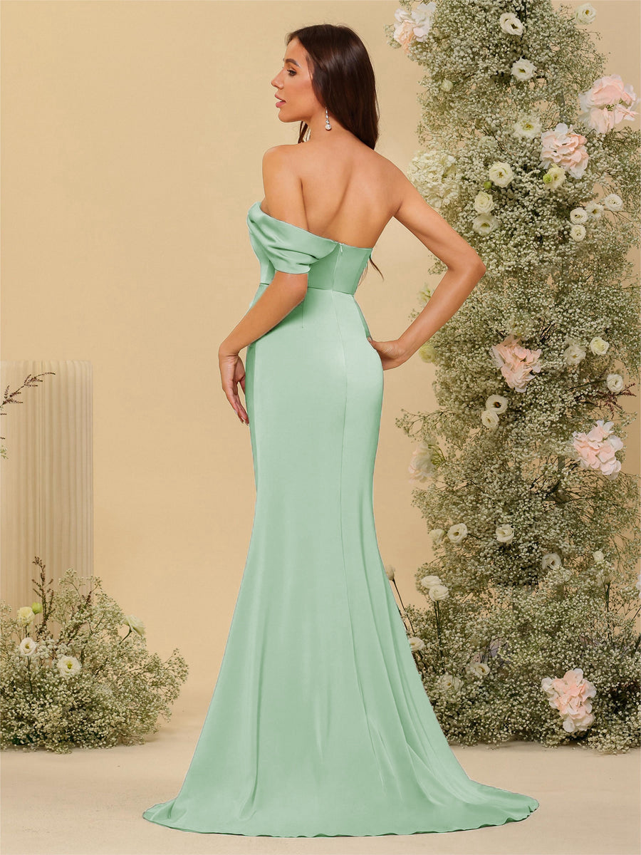 Sheath/Column Off-the-Shoulder Long Formal Dresses with Split Side - 이미지 6
