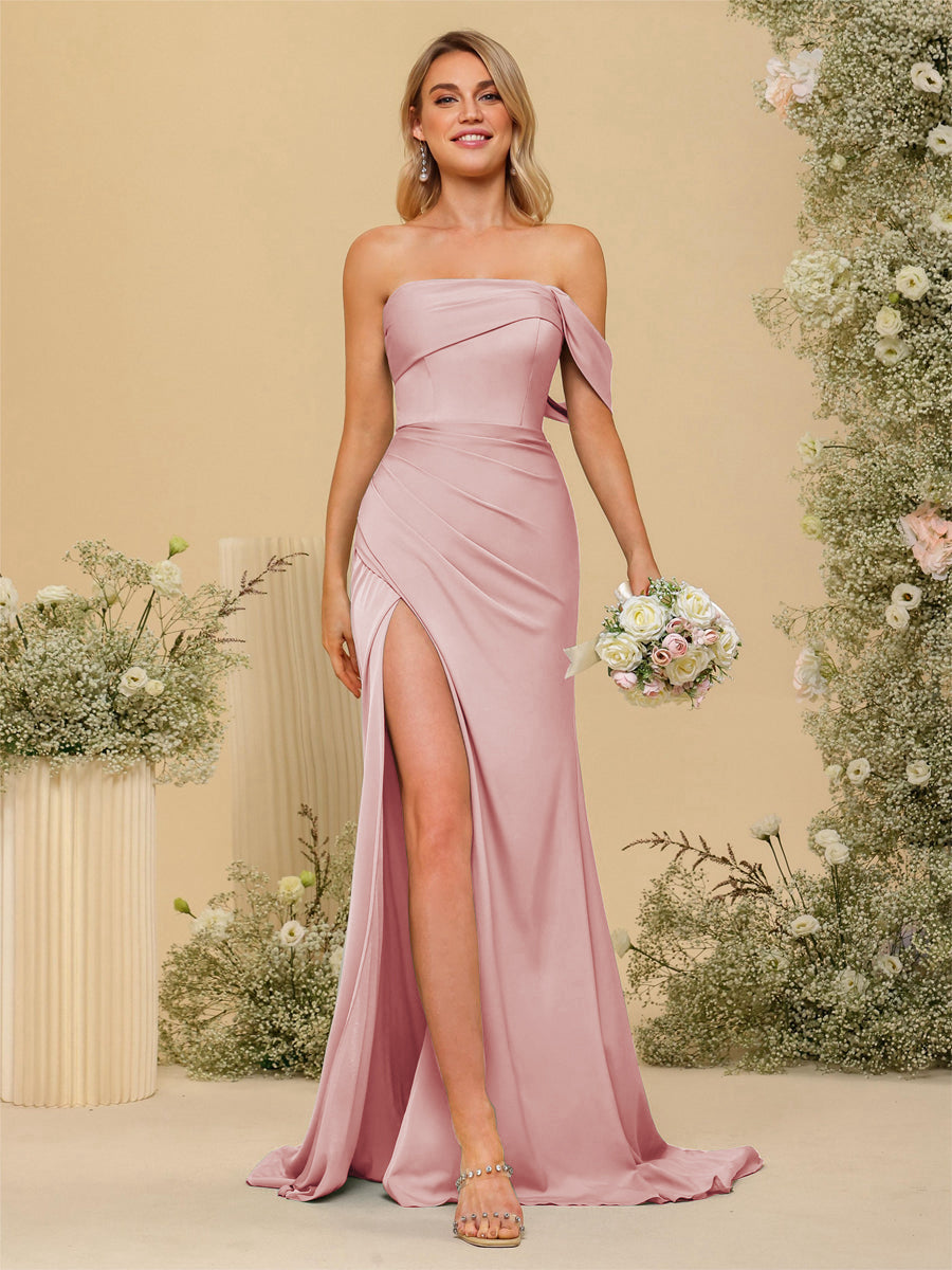 Sheath/Column Off-the-Shoulder Long Formal Dresses with Split Side - 이미지 8