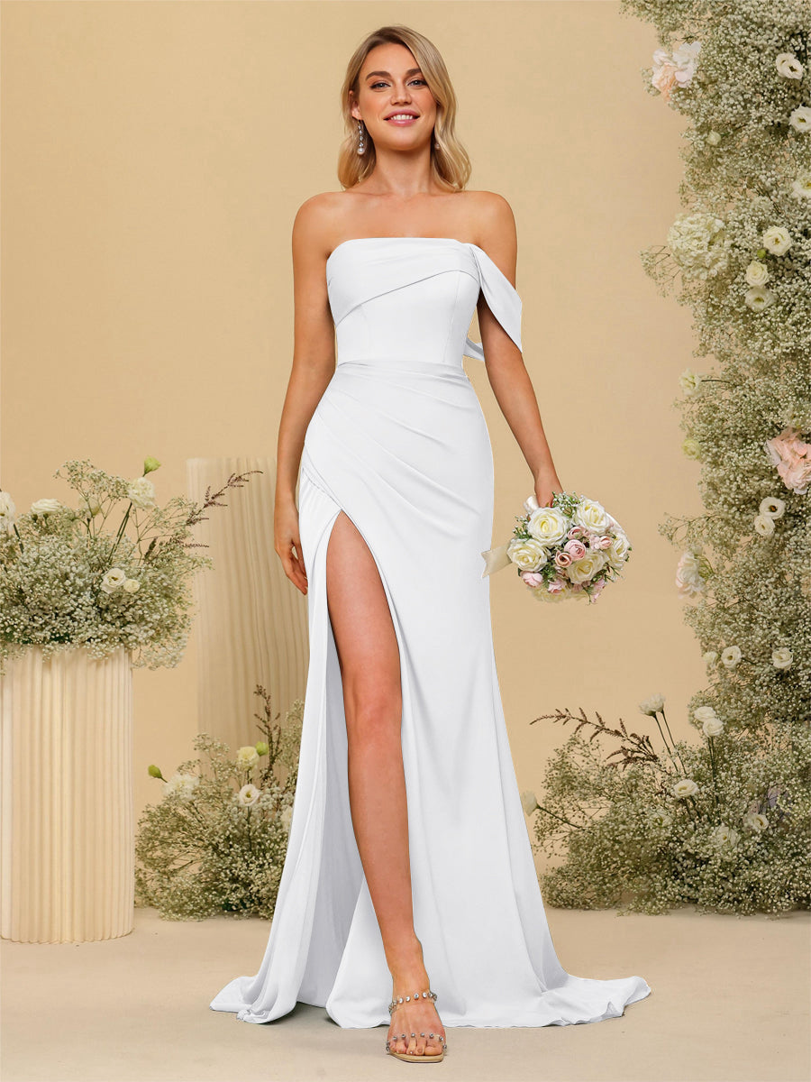 Sheath/Column Off-the-Shoulder Long Formal Dresses with Split Side - 이미지 15