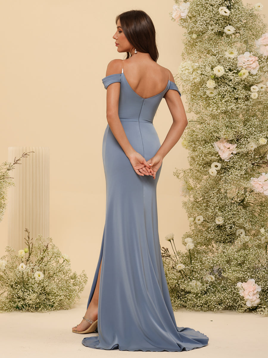 Sheath/Column Off-the-Shoulder Long Formal Dresses with Split Side - 画像 (8)