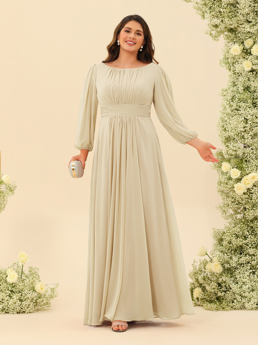 A-Line/Princess Floor-Length Long Sleeves Plus Size Bridesmaid Dresses With Sash - 画像 (12)