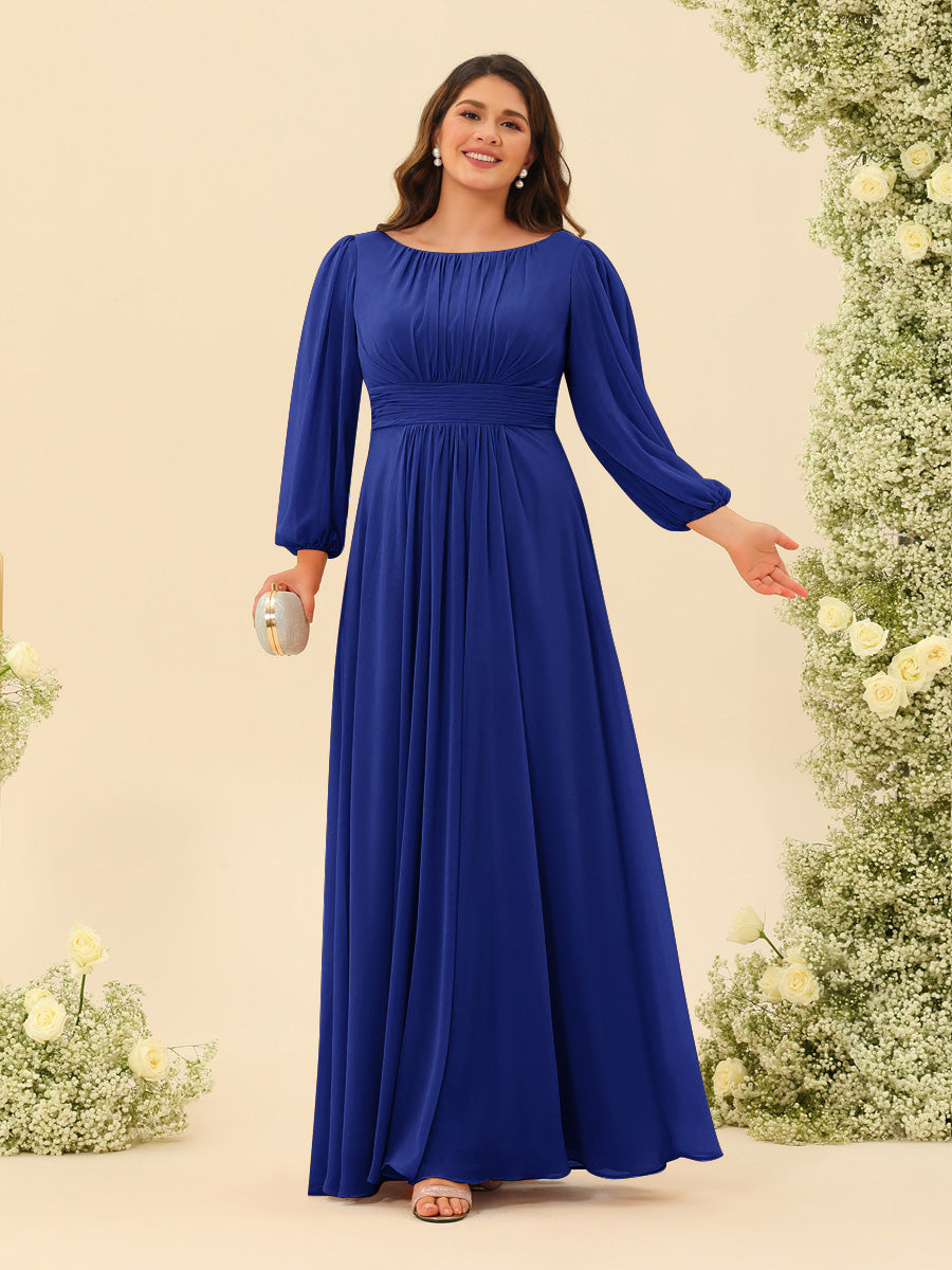 A-Line/Princess Floor-Length Long Sleeves Plus Size Bridesmaid Dresses With Sash - 画像 (15)
