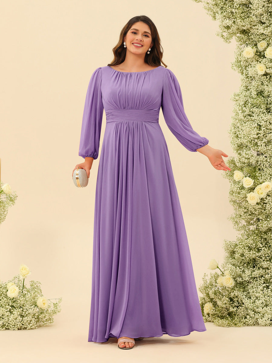 A-Line/Princess Floor-Length Long Sleeves Plus Size Bridesmaid Dresses With Sash - 画像 (18)
