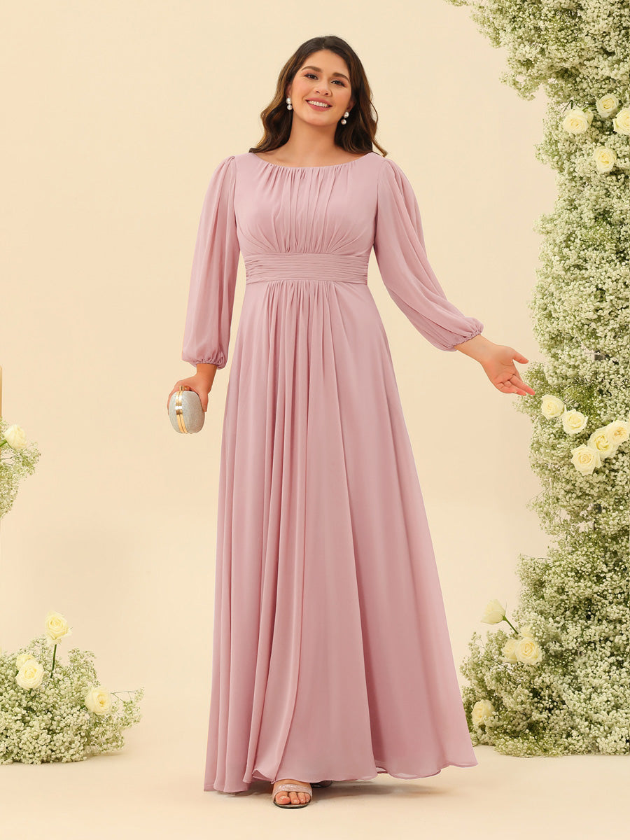 A-Line/Princess Floor-Length Long Sleeves Plus Size Bridesmaid Dresses With Sash - 画像 (19)