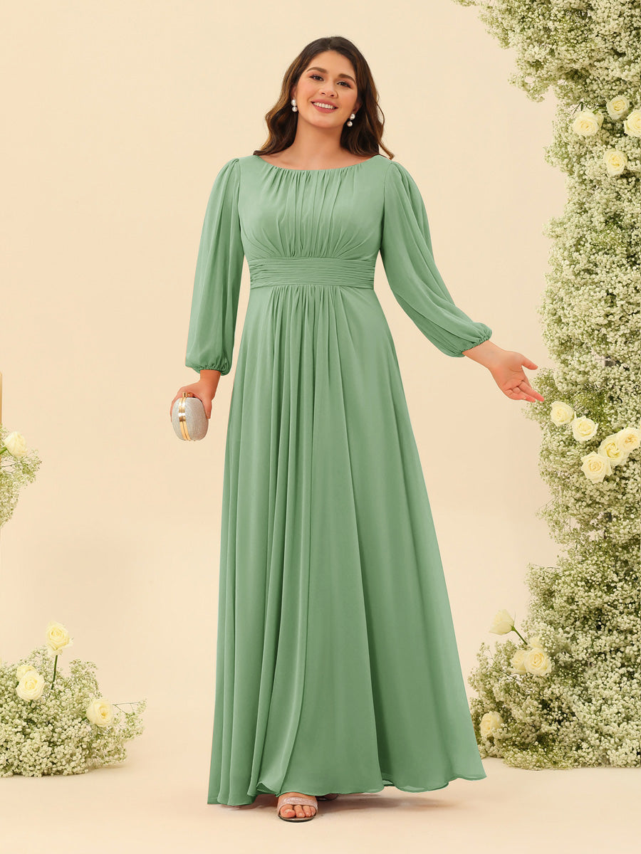 A-Line/Princess Floor-Length Long Sleeves Plus Size Bridesmaid Dresses With Sash - 画像 (20)