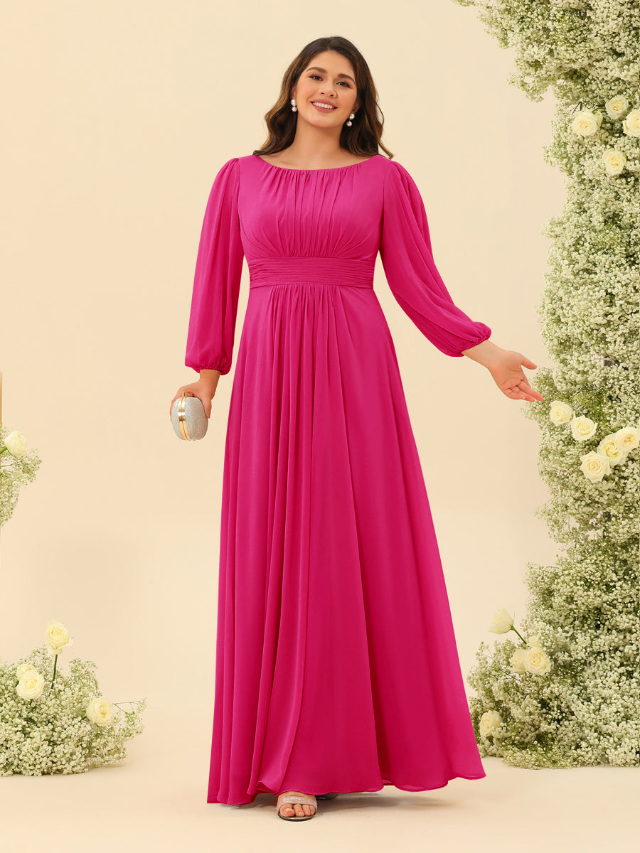 A-Line/Princess Floor-Length Long Sleeves Plus Size Bridesmaid Dresses With Sash - 画像 (24)