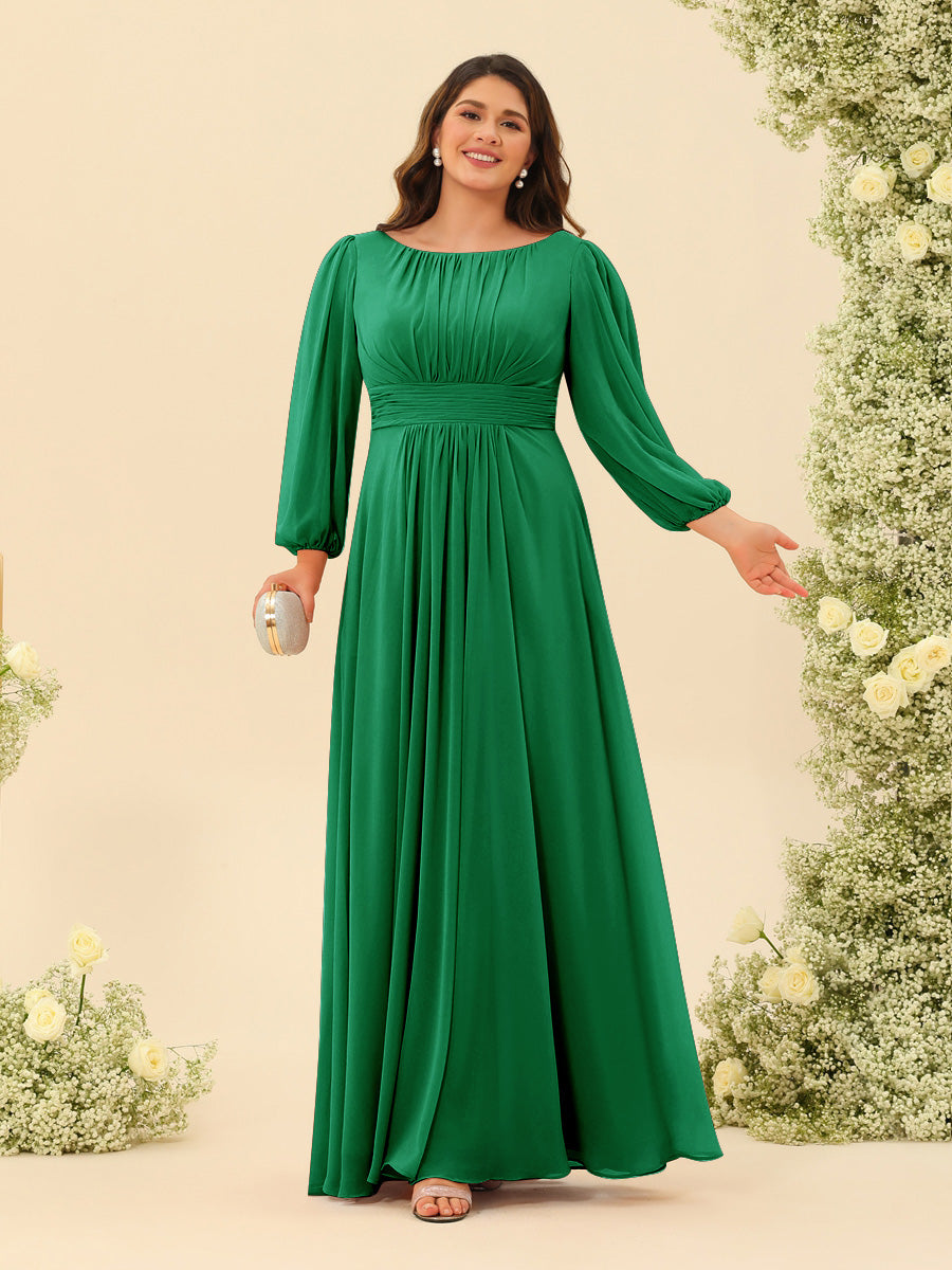 A-Line/Princess Floor-Length Long Sleeves Plus Size Bridesmaid Dresses With Sash - 画像 (28)