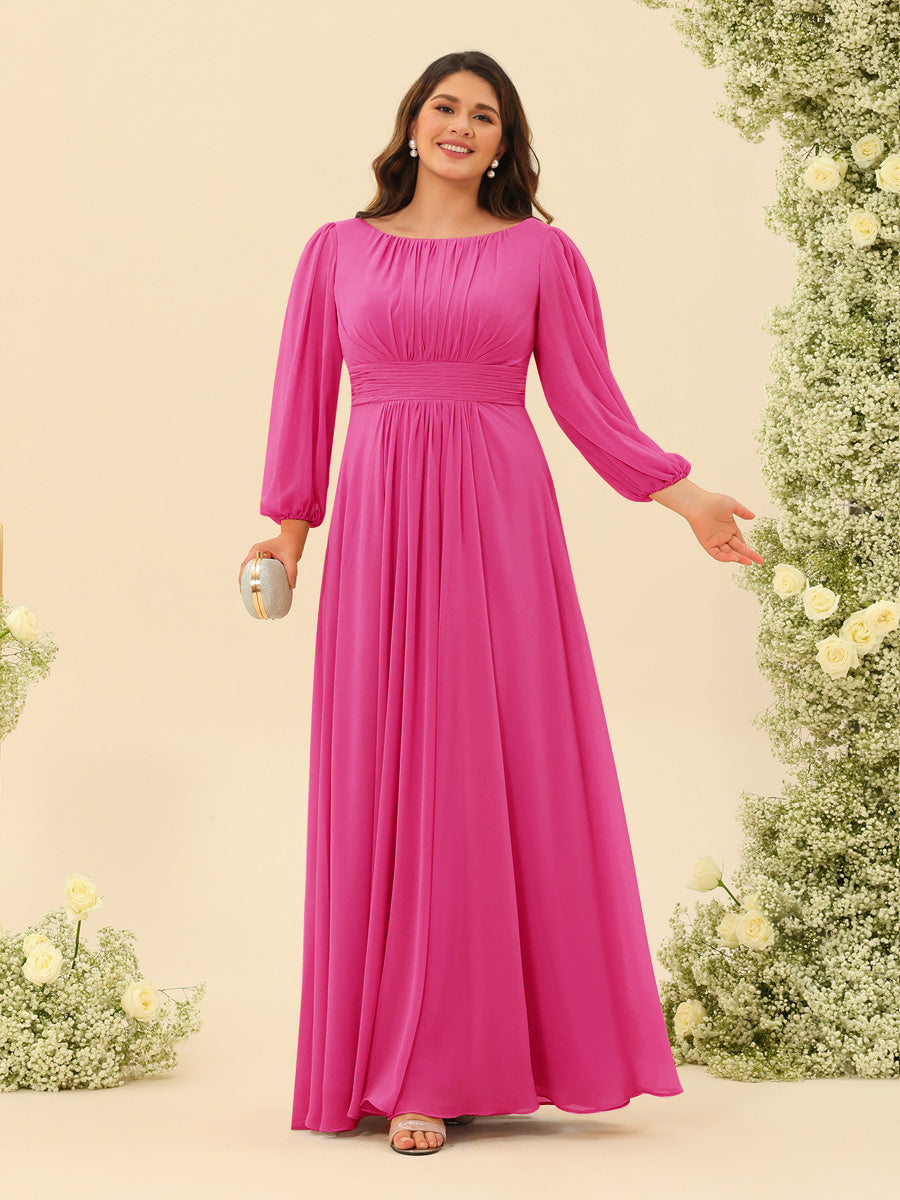 A-Line/Princess Floor-Length Long Sleeves Plus Size Bridesmaid Dresses With Sash - 画像 (29)