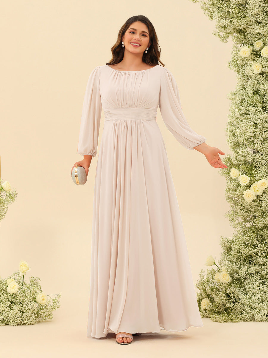 A-Line/Princess Floor-Length Long Sleeves Plus Size Bridesmaid Dresses With Sash - 画像 (34)