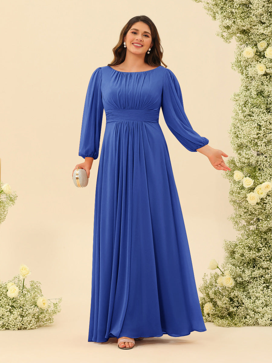 A-Line/Princess Floor-Length Long Sleeves Plus Size Bridesmaid Dresses With Sash - 画像 (37)