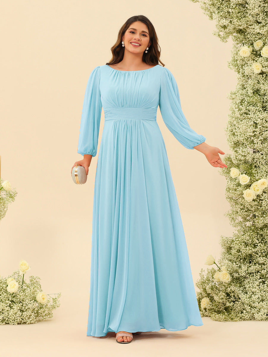 A-Line/Princess Floor-Length Long Sleeves Plus Size Bridesmaid Dresses With Sash - 画像 (38)