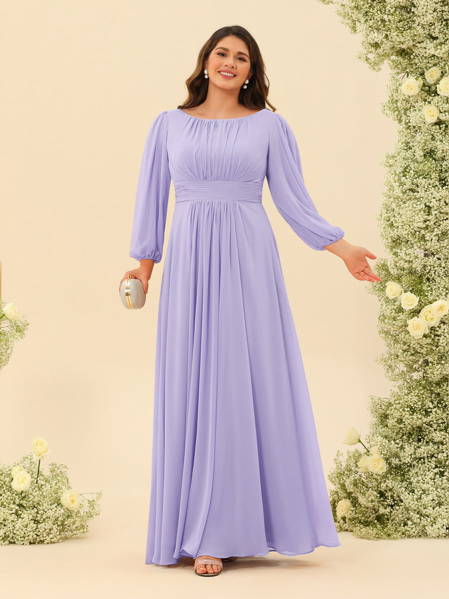 A-Line/Princess Floor-Length Long Sleeves Plus Size Bridesmaid Dresses With Sash - 画像 (39)