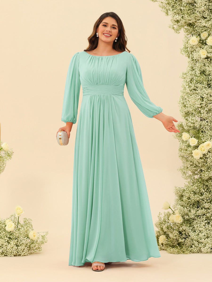 A-Line/Princess Floor-Length Long Sleeves Plus Size Bridesmaid Dresses With Sash - 画像 (41)