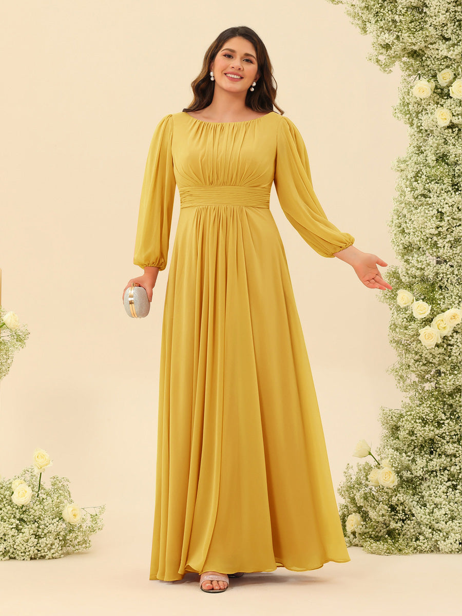 A-Line/Princess Floor-Length Long Sleeves Plus Size Bridesmaid Dresses With Sash - 画像 (44)