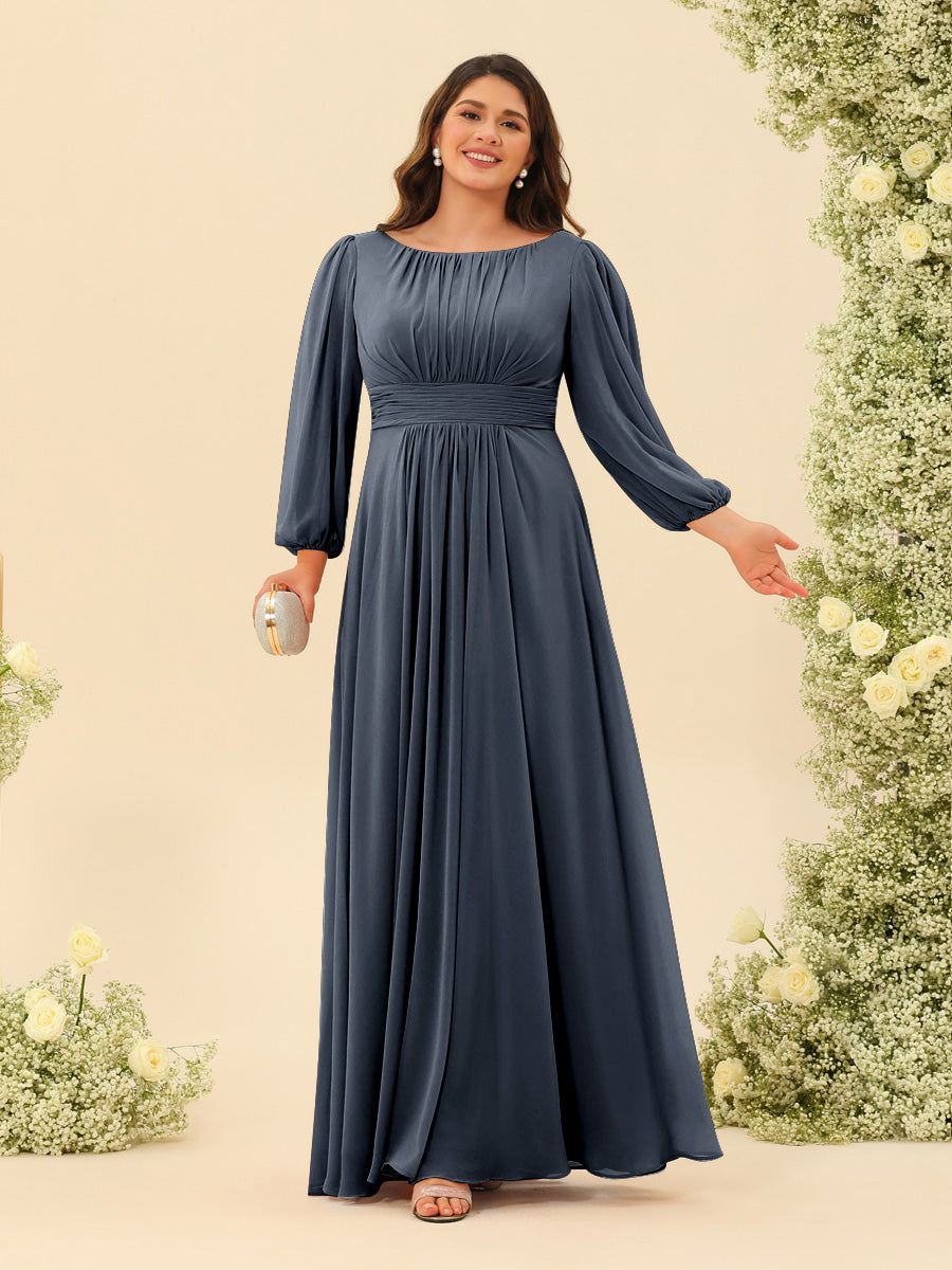 A-Line/Princess Floor-Length Long Sleeves Plus Size Bridesmaid Dresses With Sash - 画像 (45)