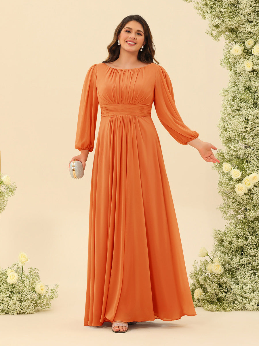 A-Line/Princess Floor-Length Long Sleeves Plus Size Bridesmaid Dresses With Sash - 画像 (49)