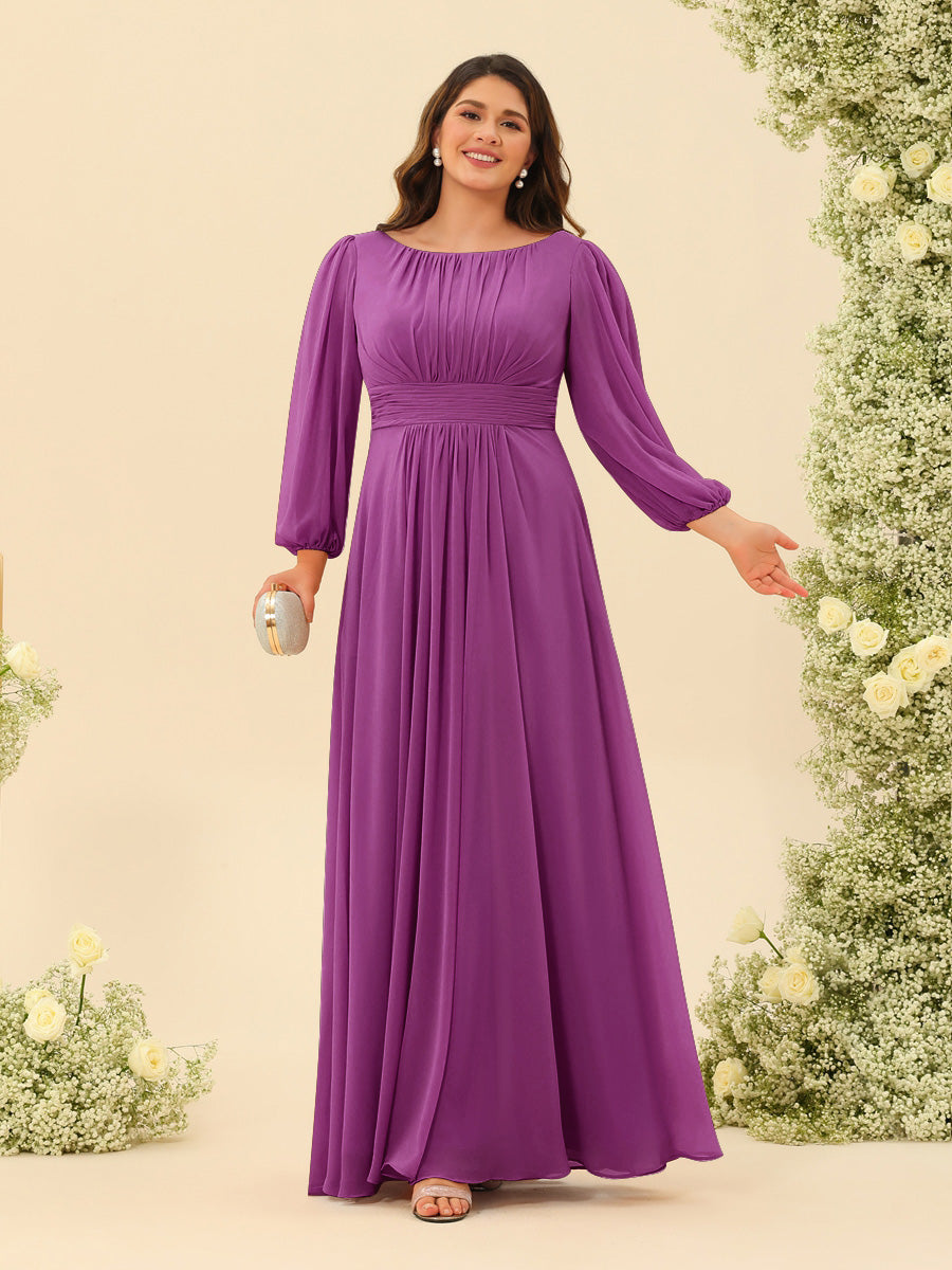 A-Line/Princess Floor-Length Long Sleeves Plus Size Bridesmaid Dresses With Sash - 画像 (50)