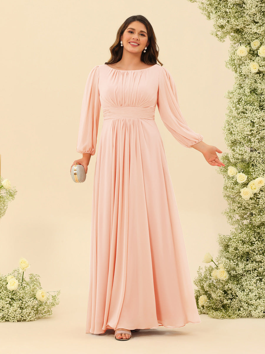 A-Line/Princess Floor-Length Long Sleeves Plus Size Bridesmaid Dresses With Sash - 画像 (51)