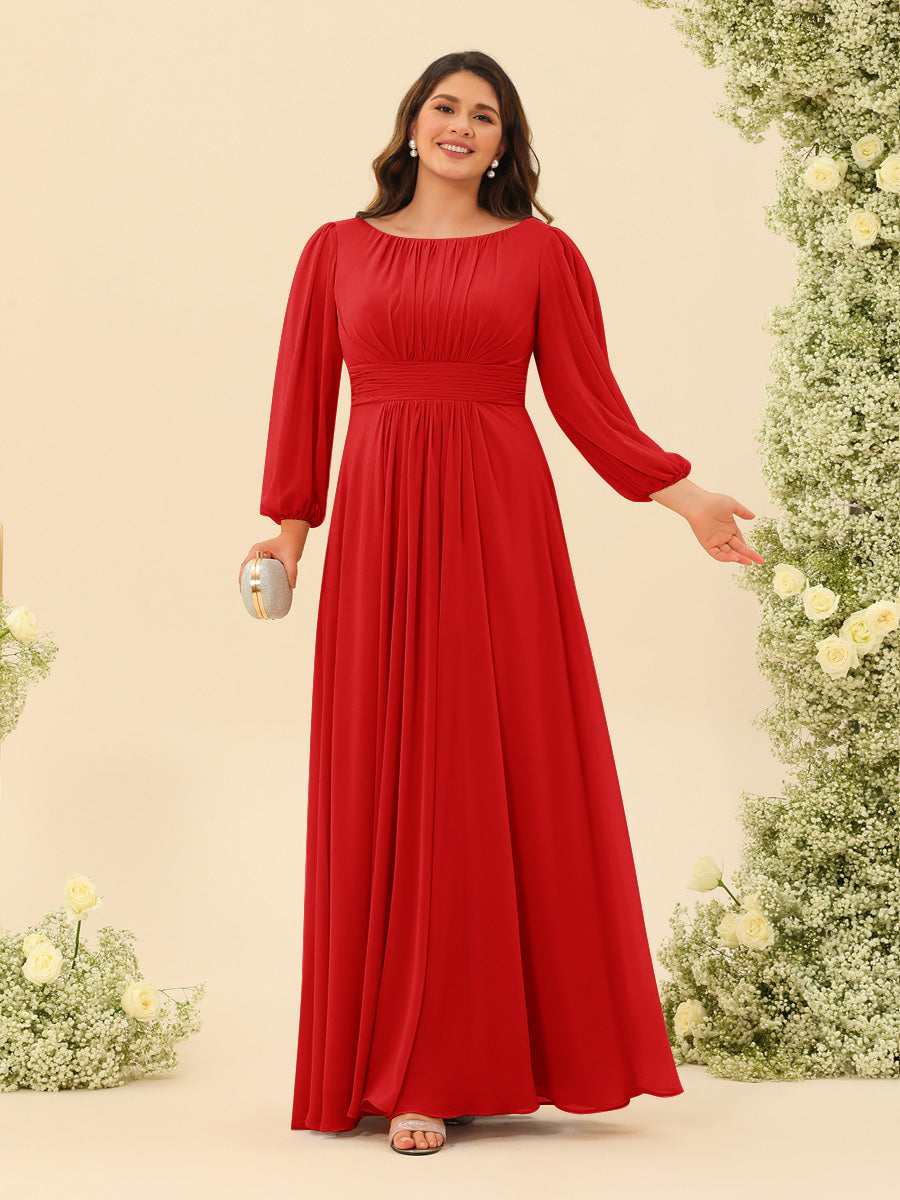 A-Line/Princess Floor-Length Long Sleeves Plus Size Bridesmaid Dresses With Sash - 画像 (57)