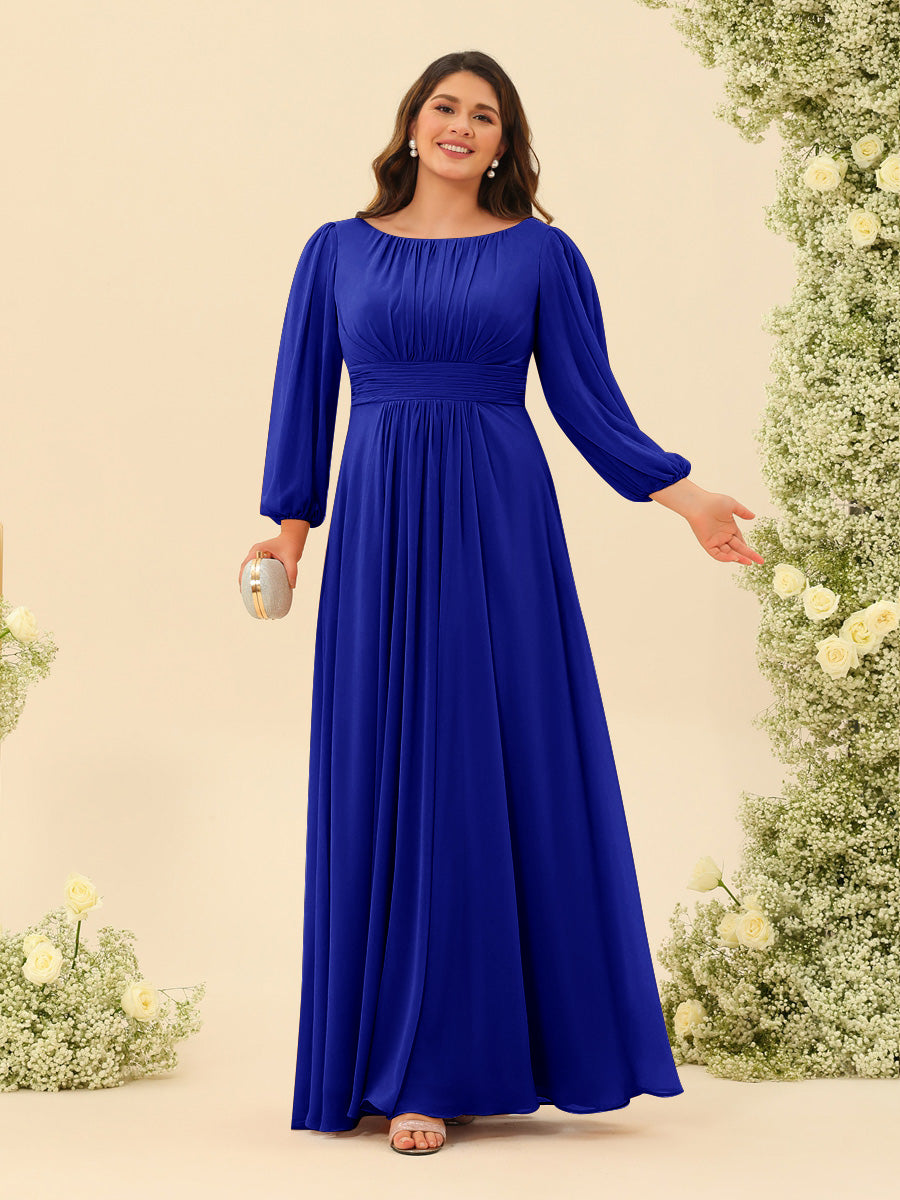 A-Line/Princess Floor-Length Long Sleeves Plus Size Bridesmaid Dresses With Sash - 画像 (58)
