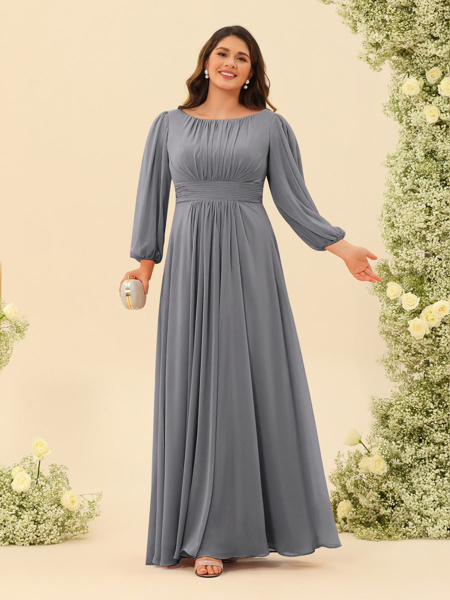 A-Line/Princess Floor-Length Long Sleeves Plus Size Bridesmaid Dresses With Sash - 画像 (63)