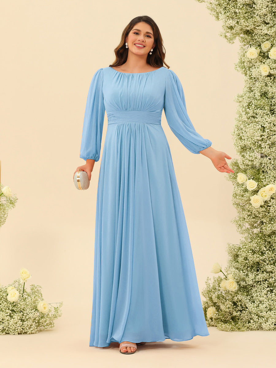A-Line/Princess Floor-Length Long Sleeves Plus Size Bridesmaid Dresses With Sash - 画像 (64)