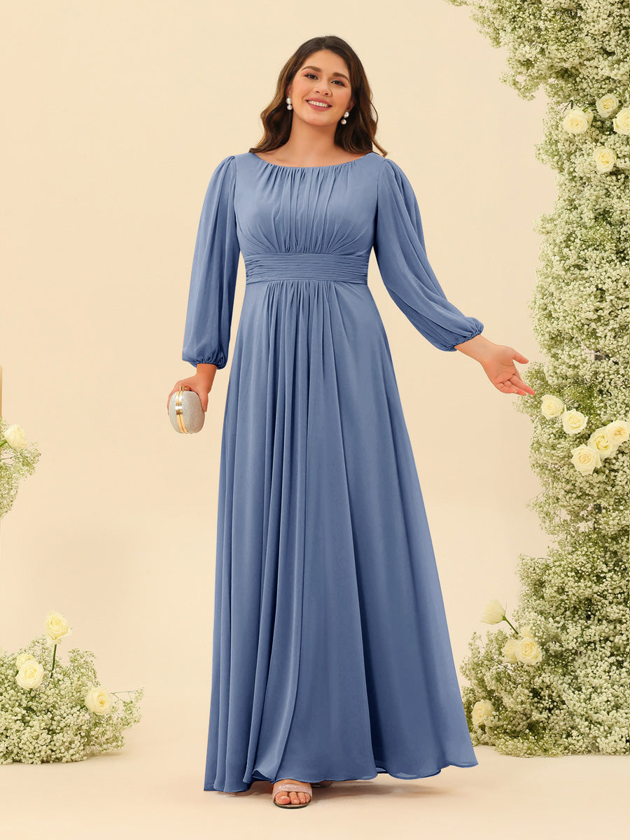 A-Line/Princess Floor-Length Long Sleeves Plus Size Bridesmaid Dresses With Sash - 画像 (66)