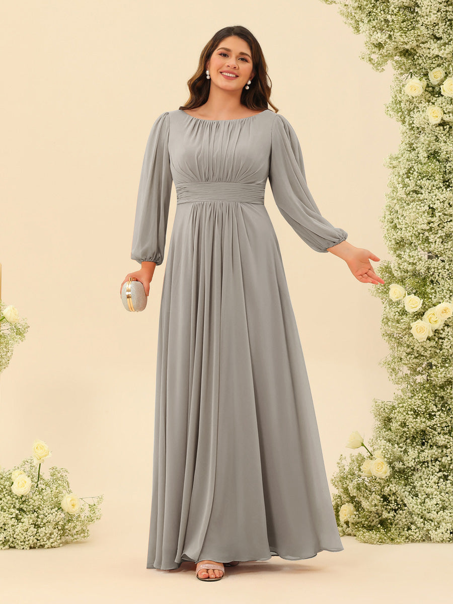 A-Line/Princess Floor-Length Long Sleeves Plus Size Bridesmaid Dresses With Sash - 画像 (68)