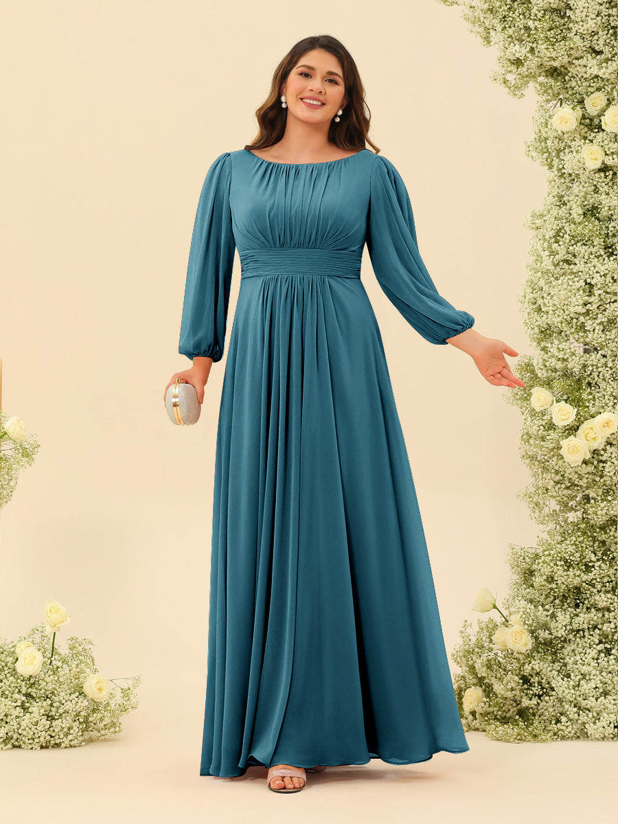 A-Line/Princess Floor-Length Long Sleeves Plus Size Bridesmaid Dresses With Sash - 画像 (69)