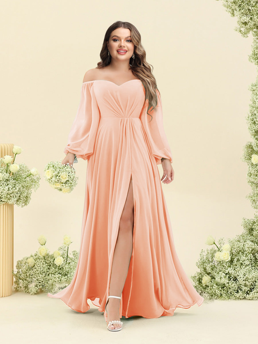 A-Line/Princess Sweetheart Floor-Length Long Plus Size Bridesmaid Dresses with Split Side & Ruffles - 画像 (5)