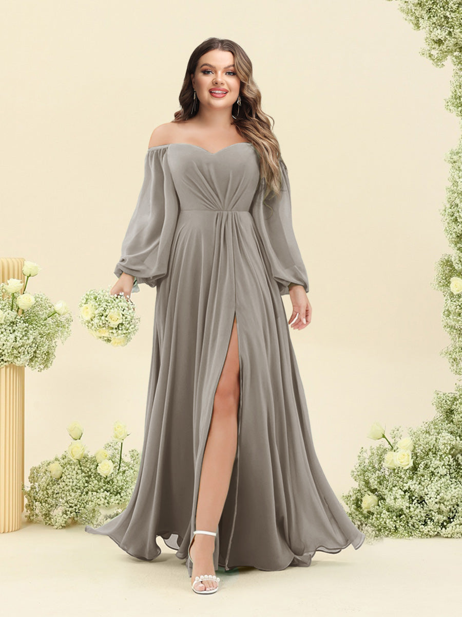 A-Line/Princess Sweetheart Floor-Length Long Plus Size Bridesmaid Dresses with Split Side & Ruffles - 画像 (66)