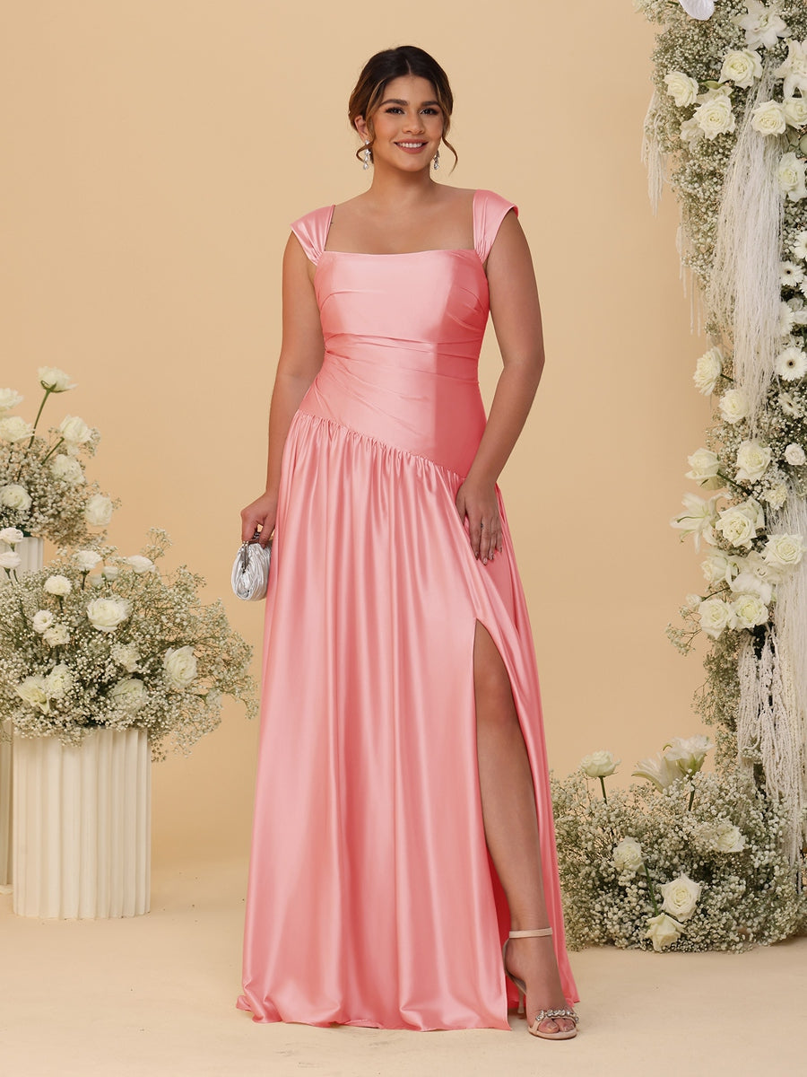 A-Line/Princess Off-the-Shoulder Plus Size Bridesmaid Dresses With Side Slit & Pleats - 画像 (16)