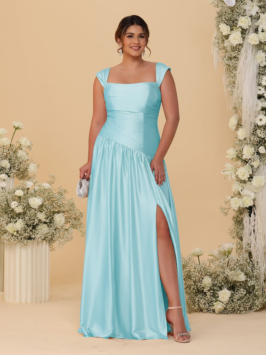 A-Line/Princess Off-the-Shoulder Plus Size Bridesmaid Dresses With Side Slit & Pleats - 画像 (27)