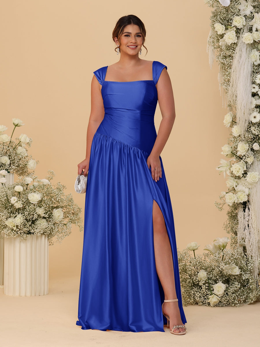 A-Line/Princess Off-the-Shoulder Plus Size Bridesmaid Dresses With Side Slit & Pleats - 画像 (31)
