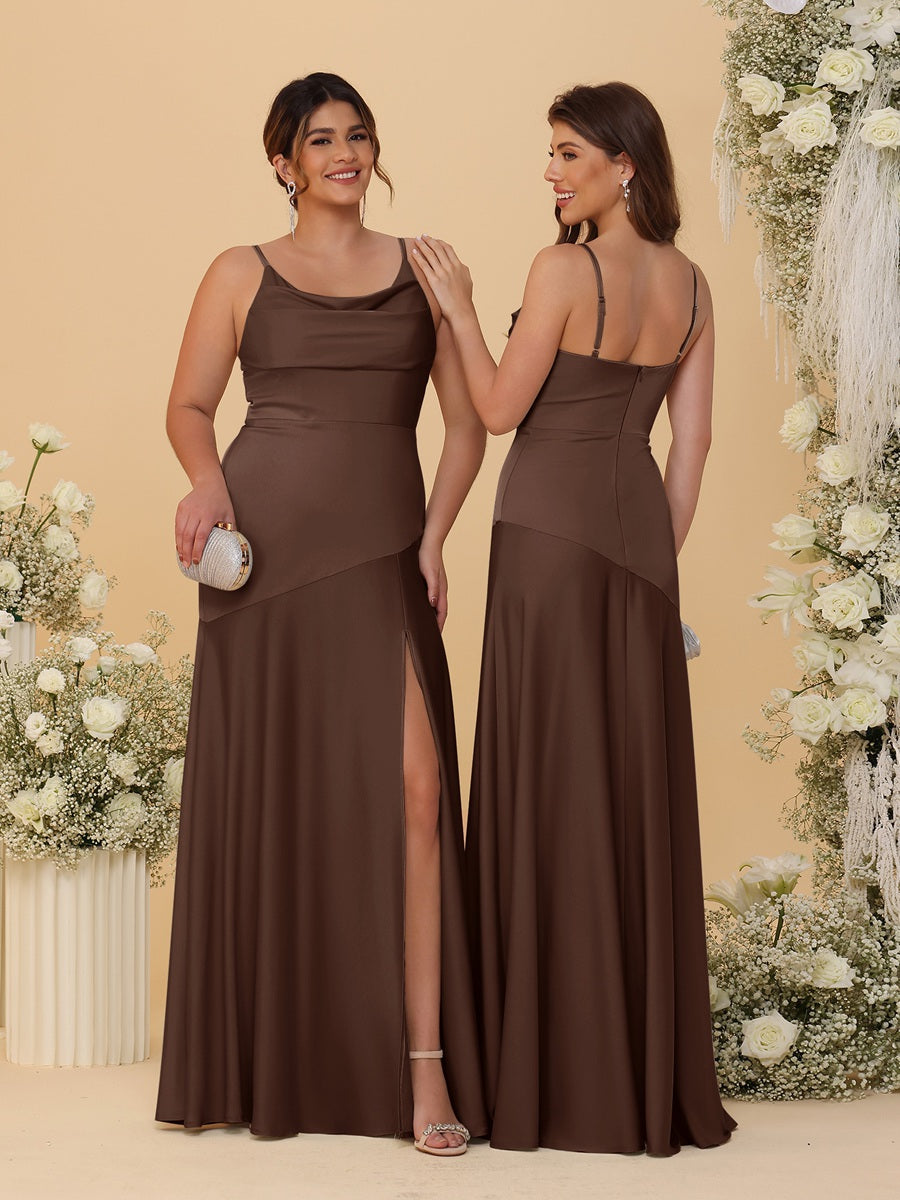 Sheath/Column Spaghetti Straps Cowl Neck Sleeveless Bridesmaid Dresses With Split Side - 이미지 48