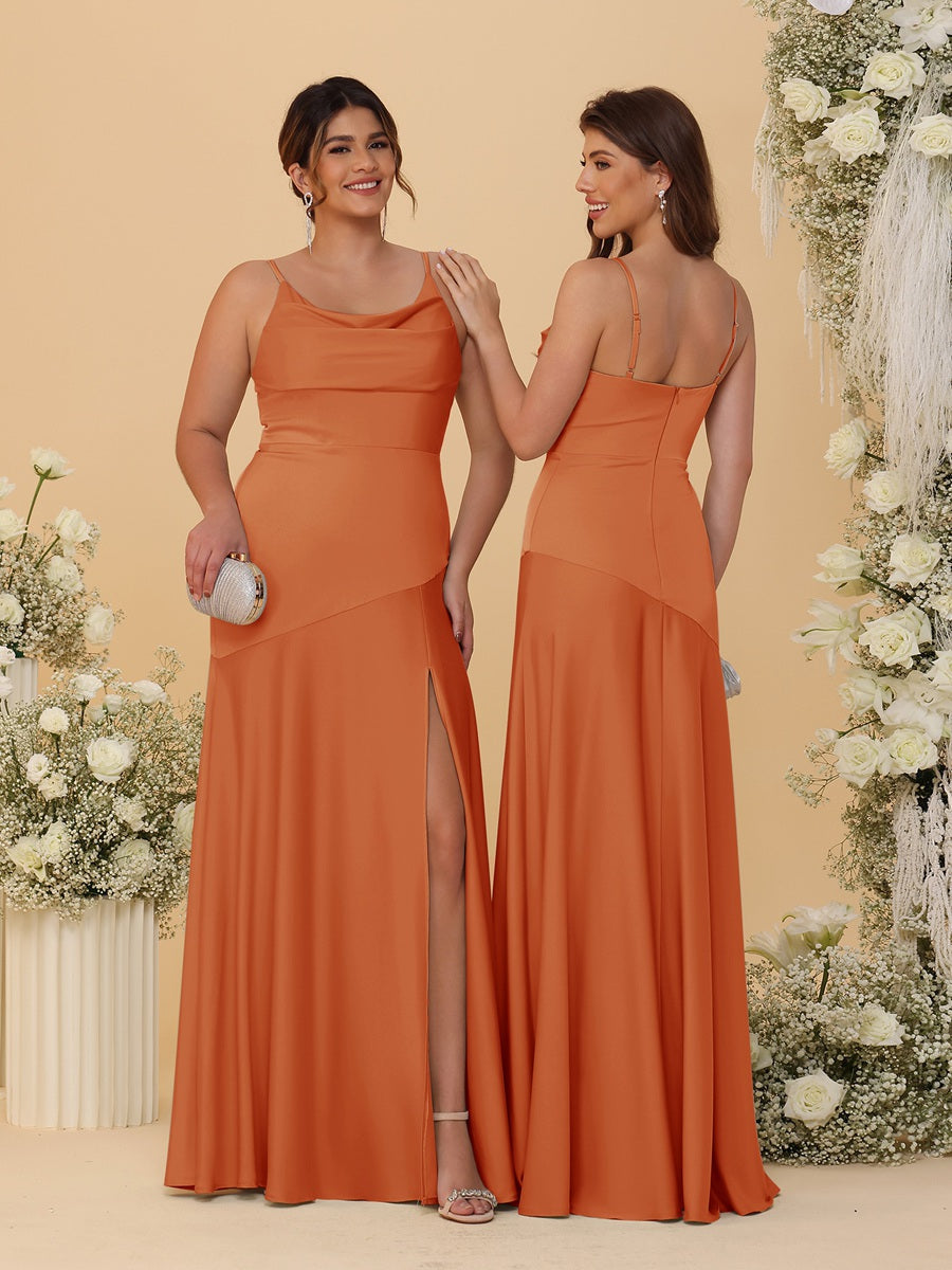 Sheath/Column Spaghetti Straps Cowl Neck Sleeveless Bridesmaid Dresses With Split Side - 이미지 57