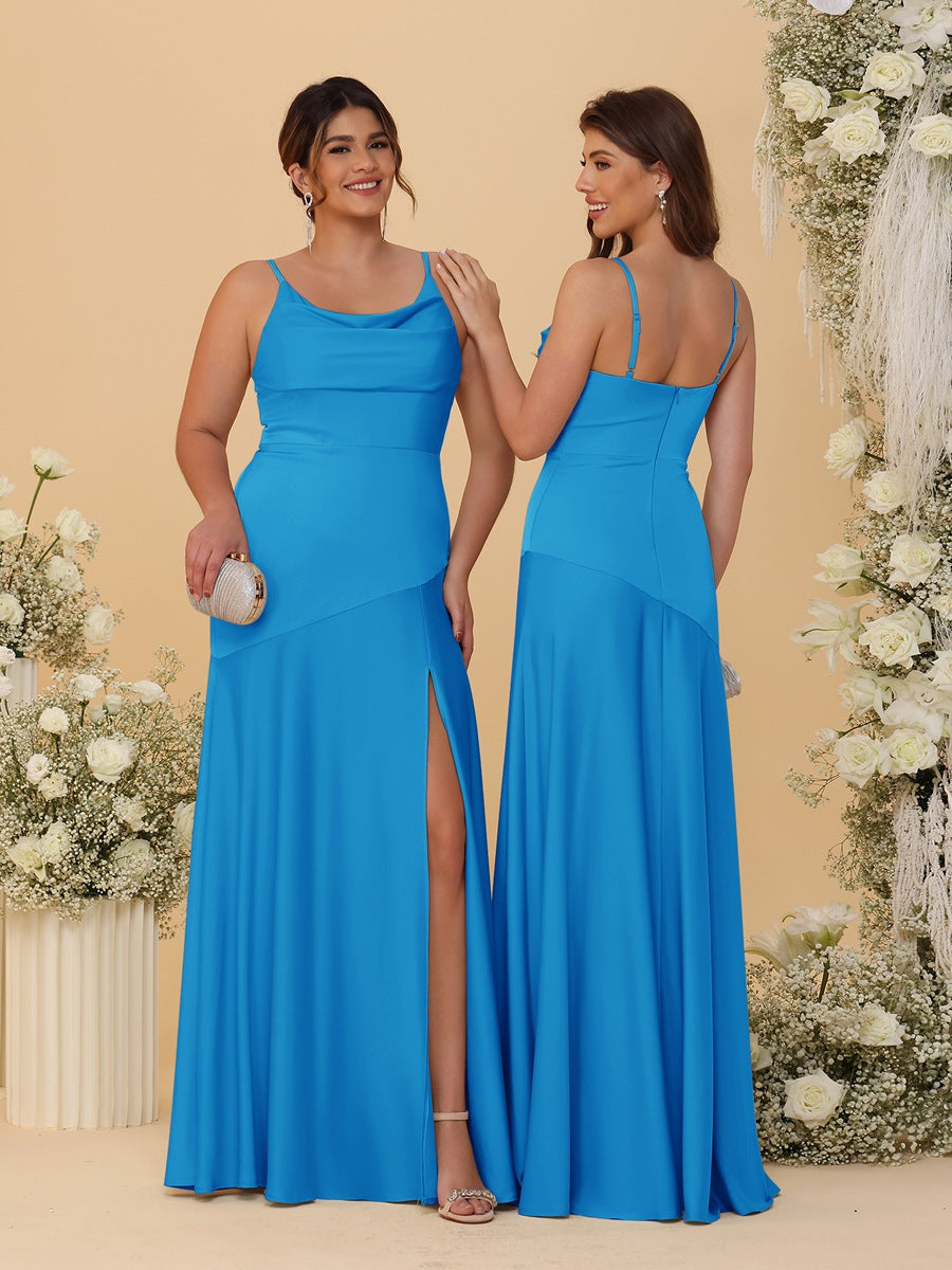 Sheath/Column Spaghetti Straps Cowl Neck Sleeveless Bridesmaid Dresses With Split Side - 이미지 33
