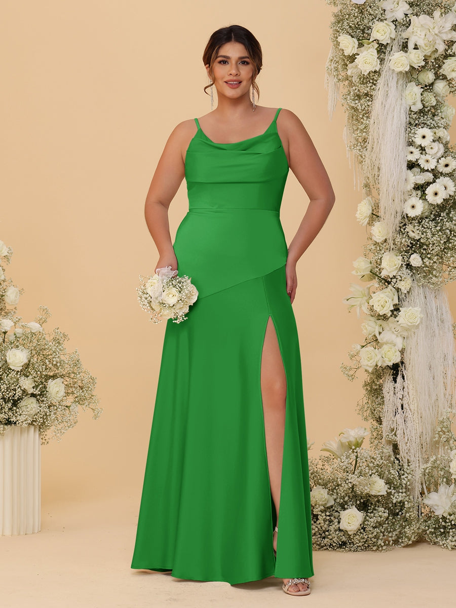 Sheath/Column Spaghetti Straps Cowl Neck Sleeveless Plus Size Bridesmaid Dresses With Split Side - 이미지 25