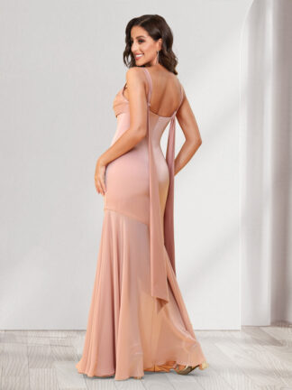 Trumpet/Mermaid Square Neck Floor-Length Ruched Bridesmaid Dresses With Shoulder Sash Tie