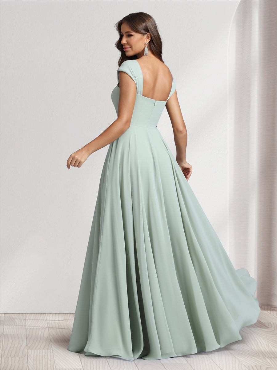 A-Line/Princess Square Neck Floor-Length Bridesmaid Dresses With Pockets - 이미지 2