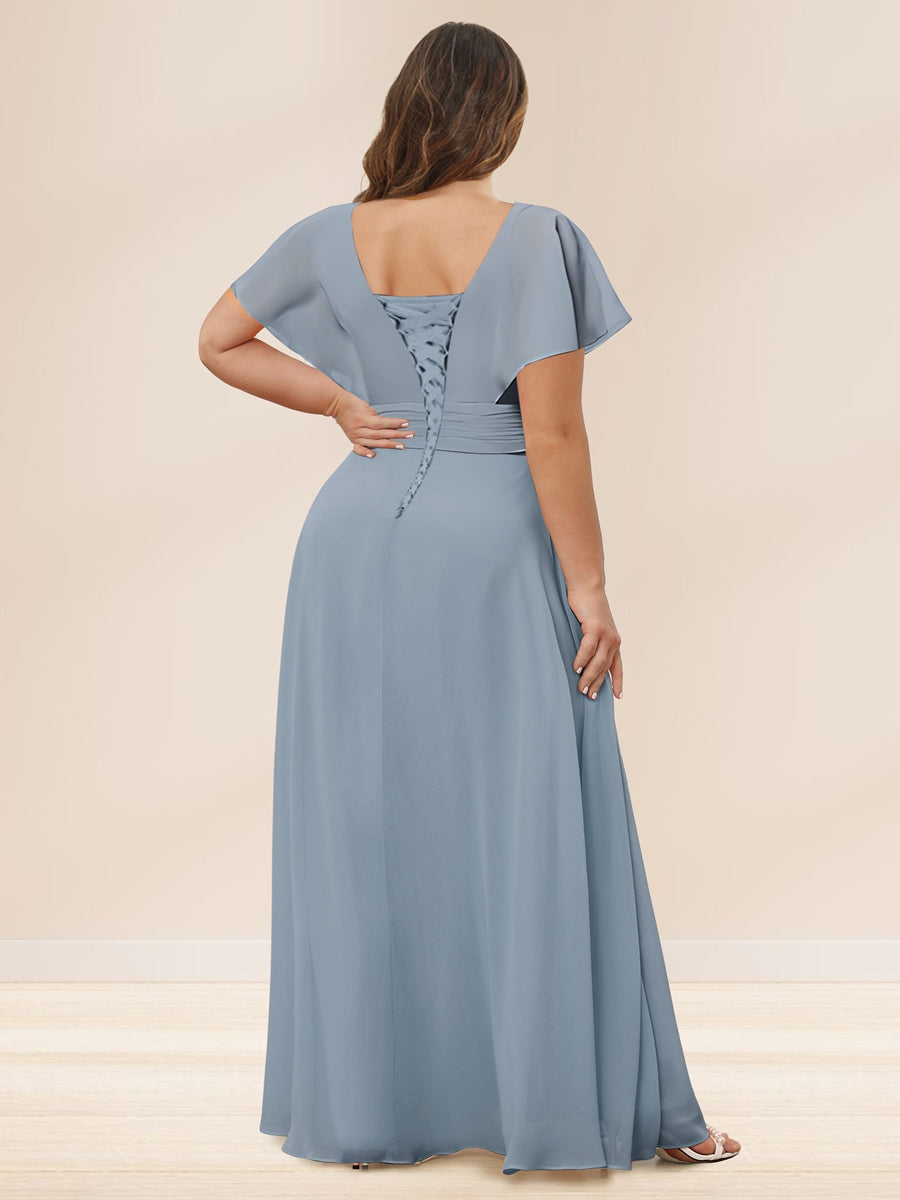A-Line/Princess V-Neck Long Plus size Bridesmaid Dresses with Ruffles - 画像 (2)